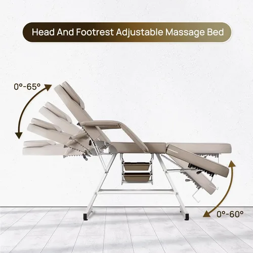 Miniatura 4 de Silla facial de masaje de 73 pulgadas, silla de tatuaje ajustable para artista con taburete, cama facial para spa, belleza, esteticista, gris