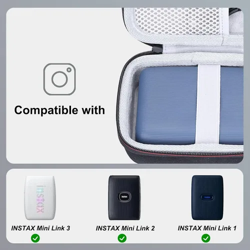 Miniatura 2 de LTGEM - Funda compatible con la impresora Fujifilm Instax Mini Link 3/2/1 para smartphone, bolsa de almacenamiento de viaje rígida - negro y gris