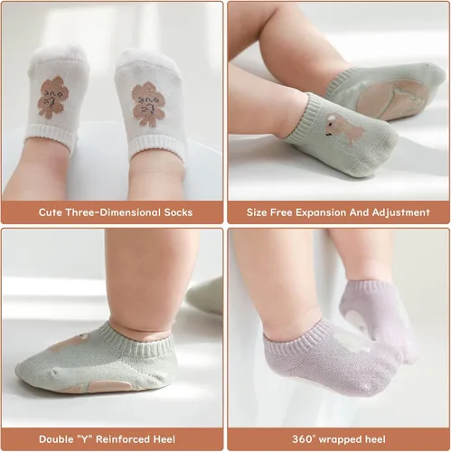 Miniatura 7 de Aoluvy Toddler Baby Non Slip Socks Spring Summer-5 Pairs.Anti Slip Cozy Kids Socks With Non Skid Grips for BoyGirl Infants