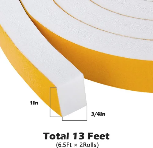 Miniatura 2 de Burlete de cinta de espuma autoadhesiva blanca para puertas y ventanas de 1 pulgada × 3/4 pulgada × 13 pies, tira de sellado de espuma de alta Blanco