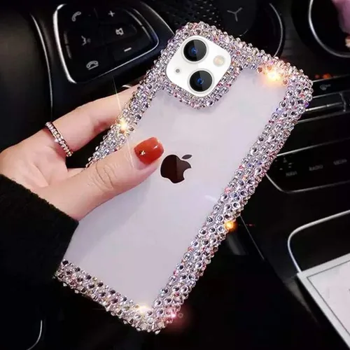 Miniatura 3 de Funda compatible con iPhone 15 para mujeres y niñas, funda 3D con purpurina brillante y destellos, funda de lujo con encantos de cristal