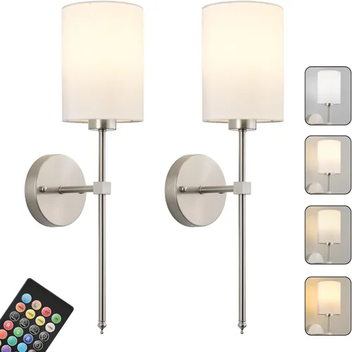 Miniatura 21 de Juego de Dos Apliques de Pared a Batería, Luz de Pared Inalámbrica Recargable con Control Remoto, Regulable, Luz Ámbar/Blanco Cálido/Blanco Negro