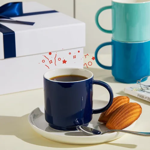 Miniatura 6 de Sweese Tazas de café apilables, tazas de porcelana de 10 onzas para bebidas de café especiales, capuchino, café moca, café con leche, té y té, juego