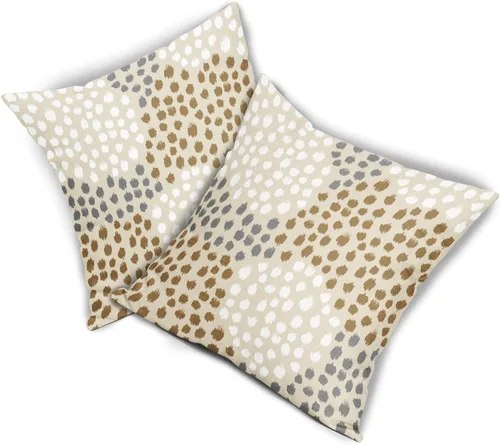 Miniatura 8 de Fundas de almohada marrón y blancas de 18 x 18 pulgadas, juego de 2 almohadas boho grises con lunares, fundas de almohada modernas estampadas