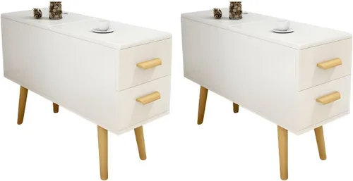 Miniatura 10 de Mesa auxiliar, mesa auxiliar de madera moderna con cajones y gran almacenamiento para almacenamiento compacto, muebles de oficina en casa, 1 natural