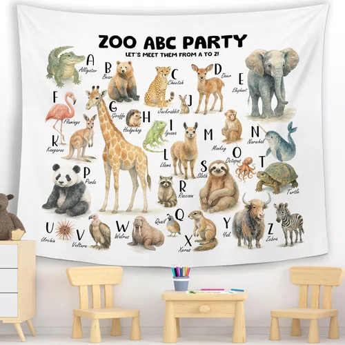 MNASAIOO Tapiz de pared para colgar en la pared del alfabeto de animales del zoológico para el aula, para dormitorio, cuarto de bebé, tapices