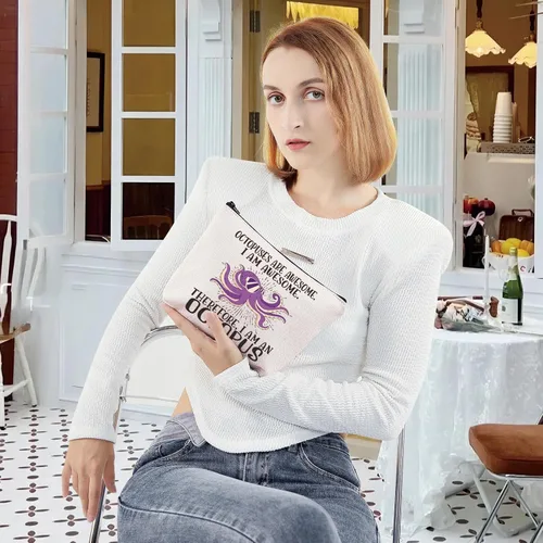 Miniatura 6 de LEVLO Bolsa de maquillaje cosmético de pulpo, regalo para amantes del pulpo, los pulpos son impresionantes bolsa de maquillaje con cremallera
