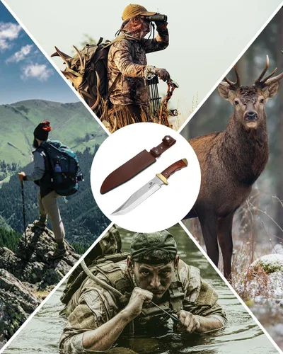 Miniatura 7 de Mossy Oak - Cuchillo Bowie de 14 pulgadas, mango de madera, cuchillo de caza Hoja fija de espiga completa, funda de cuero, cuchillos de caza