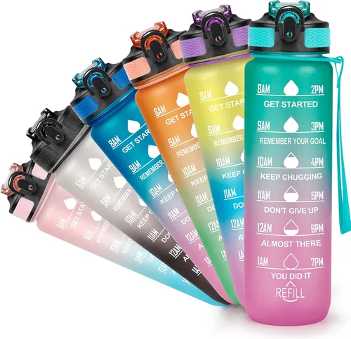 Miniatura 16 de YC Kitchen - Botella de agua motivacional con marcador de tiempo - Botellas de agua de 32 onzas con horarios para beber, botella de agua deportiva a