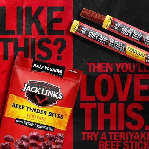Miniatura 8 de Jack Link's Bocaditos Tiernos de Carne de Res, Teriyaki, Bolsa de Media Libra - Aperitivos de Proteína de Carne Sabrosos para Almuerzos, 10g
