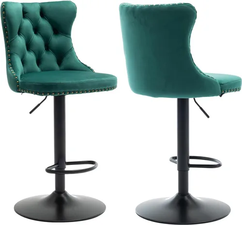 Miniatura 180 de Aoowow Juego de 2 taburetes de bar giratorios, taburetes de bar ajustables con respaldo de terciopelo copetudo, sillas de bar modernas tapizadas