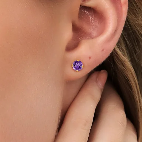 Miniatura 237 de Gem Stone King Aretes solitarios con piedra natal de oro de 14 quilates Redondos de 0.236 in Aretes de oro para mujeres y hombres