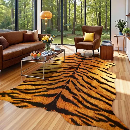Miniatura 24 de Alfombra de piel de vaca sintética AROGAN, alfombra premium con estampado de vaca para decoración occidental boho, piel de vaca para dormitorio