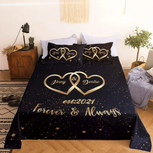 Miniatura 3 de VEELU Juego de funda de edredón personalizada con nombres de pareja, 3 piezas, tamaño matrimonial, funda de edredón de microfibra con corazones