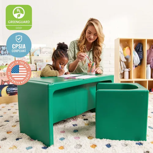 Miniatura 7 de ECR4Kids juego de mesa Tri-Me y sillas Cube, muebles multiusos, verde, 3 piezas