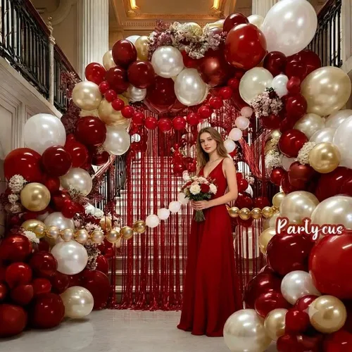 Miniatura 2 de Arco de globos de oro rojo y blanco, doble relleno, kit de guirnalda de globos de enlace rojo, cortina de flecos para cumpleaños, despedida de Oro