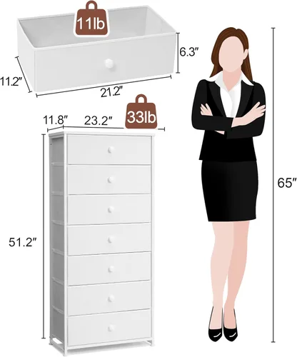 Miniatura 3 de Crestlive Products Tocador Alto, Torre de Almacenamiento de 7 Cajones de Tela, Cajones Verticales - Unidad Organizadora para Dormitorio, Pasillo