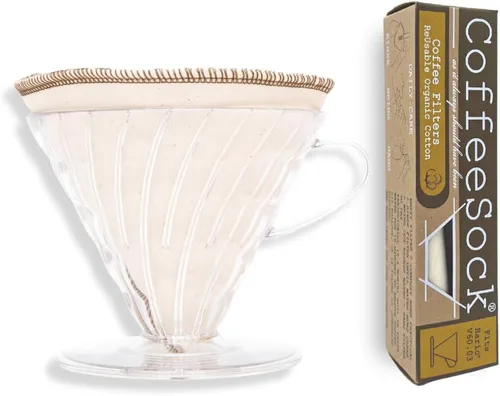 Miniatura 9 de CoffeeSock Filtros de café reutilizables Hario V60 tamaño 01 – Paquete de 2 filtros de tela de algodón orgánico con certificación GOTS para gotero