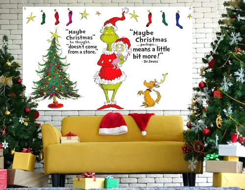 Miniatura 2 de Sunwer Telón de fondo de Navidad para cabina de fotos, decoración verde de Whoville, telón de fondo de Navidad, fiesta de invierno, decoración