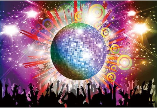 AOFOTO Telones de fondo de bola de discotecas de 5 x 3 pies para fotografía, luces de neón brillantes, música, club, baile, DJ, tema de sesión de