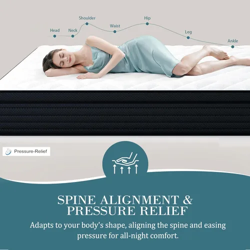 Miniatura 5 de Sleepmax Colchón firme individual de 10 pulgadas, colchón híbrido de lujo para aliviar la presión, cama refrescante en una caja para personas que