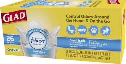 Miniatura 3 de Glad Febreze - Bolsas de basura pequeñas de 4 galones, bolsas de basura frescas y limpias, resistentes al olor con amarre rápido, 26