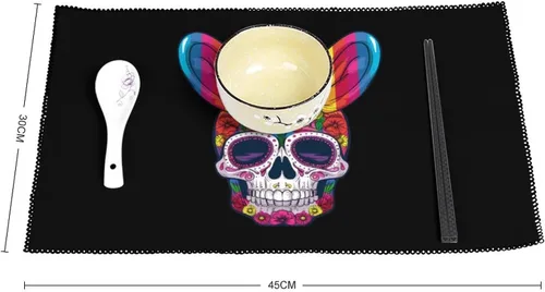 Miniatura 2 de Rainbow Flag Skull Bunny Ears Easter Gay Placemats Set of 6 Resistant Table Mats Washable Place Mats for Dinner Party Table Decoration