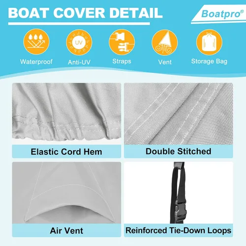 Miniatura 5 de Funda para lancha remolcable de 17 a 19 pies con cubierta de motor fuera de borda, lona marina 900D, impermeable y a prueba de rayos UV, fundas