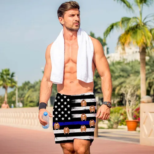 Miniatura 5 de Traje de baño personalizado para hombre, divertido estampado de fotos personalizado con la bandera estadounidense, pantalones cortos, regalos