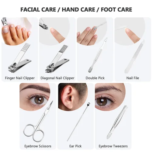 Miniatura 5 de Juego de 12 juegos de manicura a granel, mini kit de cortaúñas de manicura 7 en 1, acero inoxidable, cuidado profesional de uñas, pedicura con bolsa