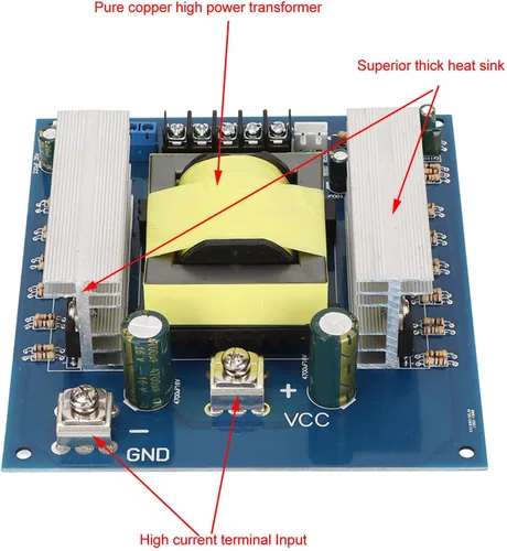 Miniatura 7 de Placa de módulo inversor profesional de 1000 W, convertidor de impulso inversor, transformador, potencia de alta frecuencia, CC 12 V 24 V a CA 18 V