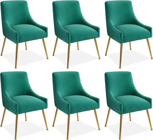 Miniatura 29 de Juego de 2 sillas de comedor, modernas sillas tapizadas para cocina, comedor con patas doradas, sillas de tela de terciopelo copetudo para sala