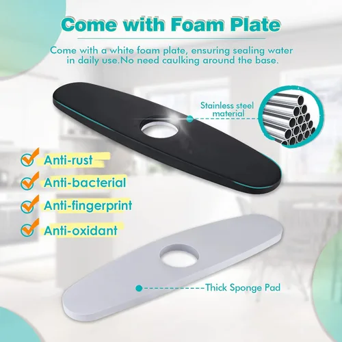 Miniatura 6 de Kicimpro Placa de cubierta de grifo de acero inoxidable negro para fregadero de cocina, grifo de un solo agujero o grifo de baño, cubierta de Mate