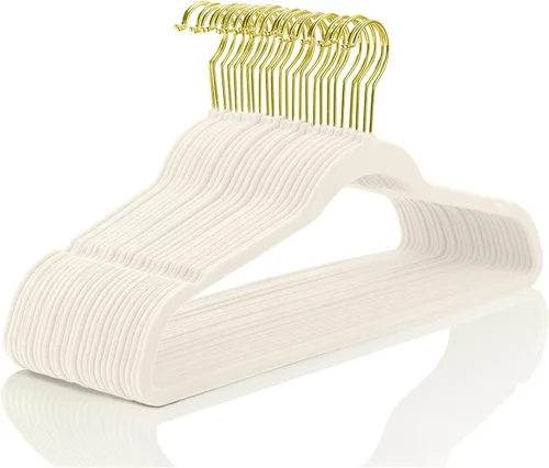 Miniatura 25 de MIZGI - Ganchos de terciopelo prémium (paquete de 50 unidades), de alta resistencia, antideslizantes, color blanco con garfio cromado; ganchos