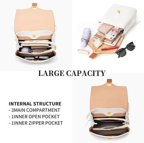 Miniatura 2 de seyfocnia Bolso tipo mochila para mujer, a02 Blanco Marrón, Moda