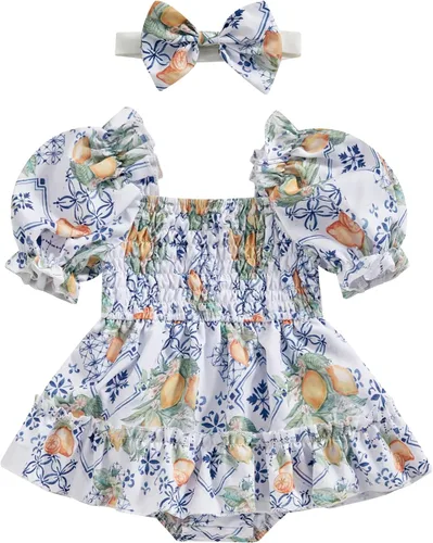 Mameluco de verano para niña, sin mangas, vintage, con burbujas, vestido de mameluco lindo y diadema