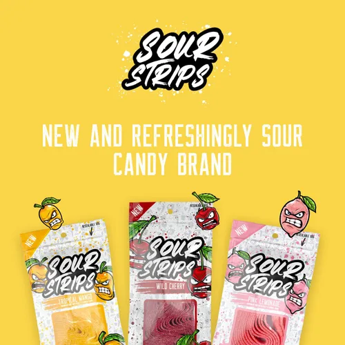 Miniatura 4 de SOUR STRIPS Dulces tropicales con sabor a mango Deliciosamente Chewy Belts - Caramelos vegetarianos, 12 por paquete, 2