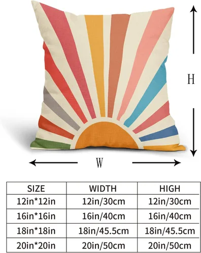 Miniatura 4 de Fundas de almohada boho con diseño de sol y atardecer 18x18, juego de 2 fundas de almohada decorativas de lino con arco iris y cierre