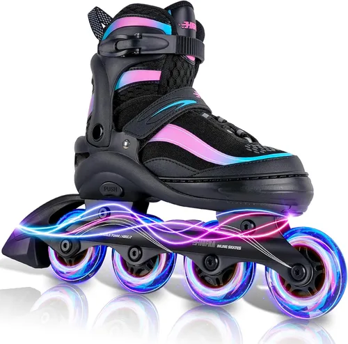 Patines en línea ajustables para niños y adultos – Patines con gradiente de color y ruedas completamente iluminadas para niñas, niños (edades 5-8,