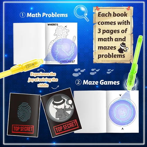 Miniatura 4 de Joycover 12 bolígrafos de tinta invisible con luz UV para niños, bolígrafos espía y cuaderno, recuerdos de fiesta de cumpleaños para niños de 4 a 8