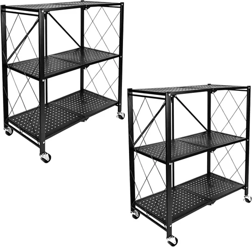 HealSmart Estante de metal plegable de 3 niveles resistente, 14.96 pulgadas de profundidad x 27.95 pulgadas de ancho x 34.25 pulgadas de alto,