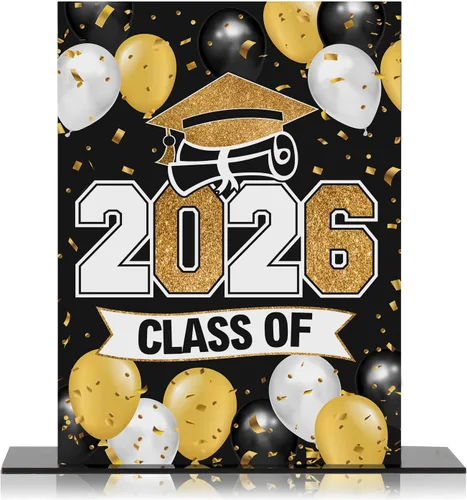 Miniatura 10 de LINGTEER Class of 2026 - Soporte de mesa acrílico con globos azules de graduación para póster, paquete de 2 decoraciones de fiesta de felicitaciones
