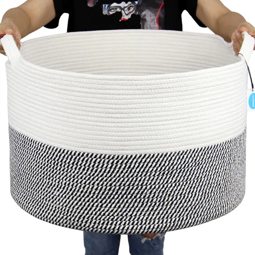 Miniatura 16 de Casaphoria - Canasta tejida con cuerda de algodón 3XL de 22 x 22 x 14 pulgadas, para sala de estar, mantas, ropa sucia, con asa (paquete de 1)