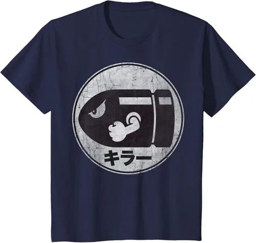Miniatura 60 de Super Mario Camiseta con logotipo de Bullet Bill Distressed en Kanji