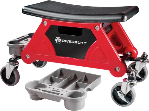 Miniatura 5 de Powerbuilt Asiento Mecánico Rodante de Servicio Pesado y Taburete de Freno con Ruedas Giratorias de Goma de 4 Pulgadas que Ruedan Sobre Cualquier