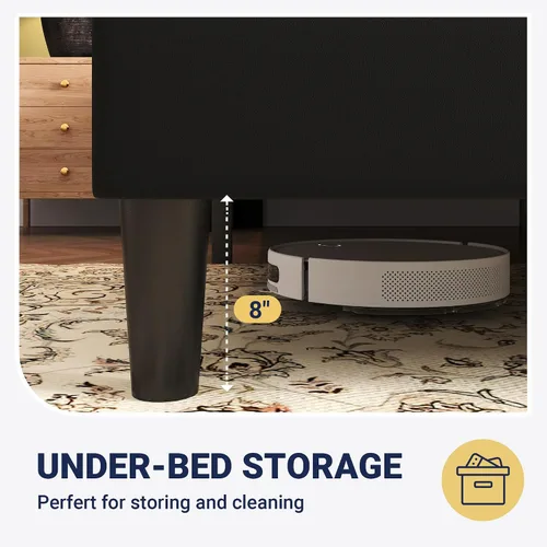Miniatura 6 de Allewie Marco de Cama de Plataforma de Terciopelo Tamaño Queen con Cabecera Wingback Geométrica, Cama Tapizada Boho con Soporte de Listones de Negro