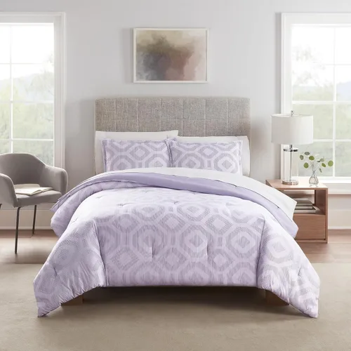 Miniatura 8 de SERTA Simply Clean Skyler - Juego de edredón geométrico suave y moderno de 2 piezas con funda de almohada para todas las estaciones, tamaño Gris