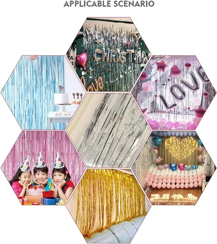 Miniatura 4 de Paquete de 3 cortinas de telón de fondo, serpentinas de flecos de oropel, decoraciones de cumpleaños, decoración de fiesta de discoteca