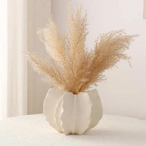 Miniatura 2 de Jarrón de cerámica blanca moderna para decoración del hogar, jarrón único redondo mate en forma de dona para hierba de las pampas, jarrones