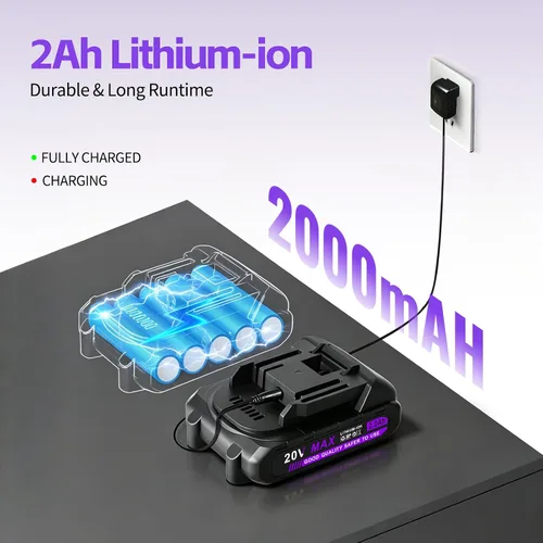 Miniatura 6 de Purple 20V Cordless Drill Electric Drill set, Electric Screwdriver with 2 Batteries & Charger, 3/8" Keyless Chuck, 25+1 Torque 2-Speed Hammer Drill